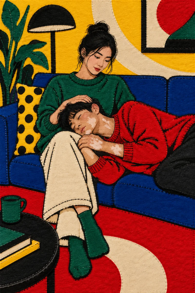 沙发上相互依偎的两个人